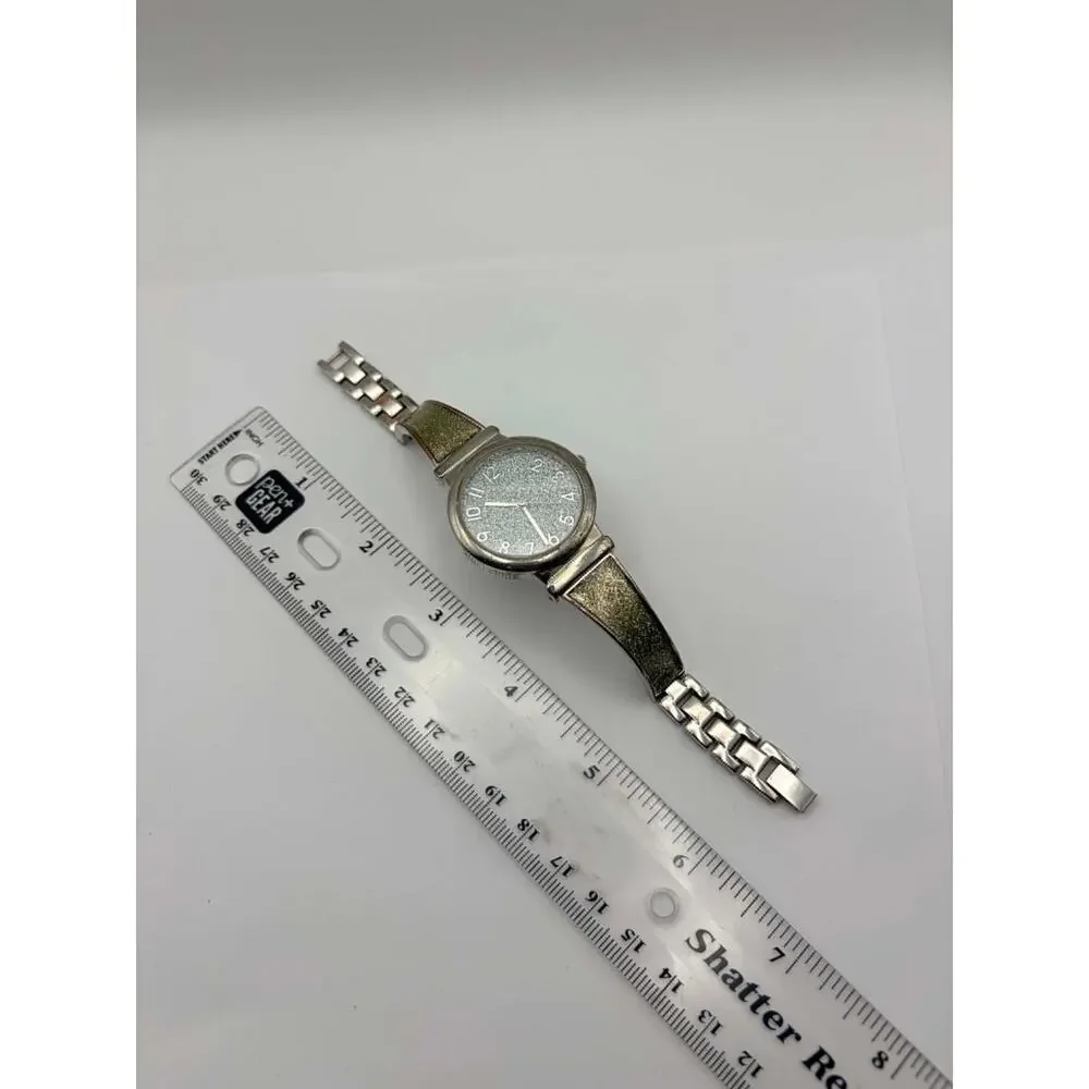 Vintage Silver & Green Glitter Watch